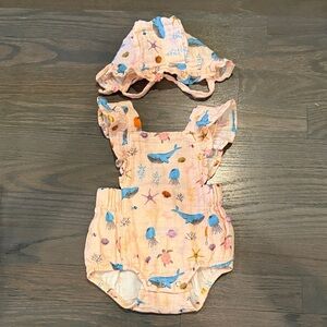 Sea Life Baby Romper and Bonnet Set